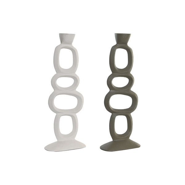 Jeralia Kerzenständer Set Aluminium Weiß Graugrün 37 cm