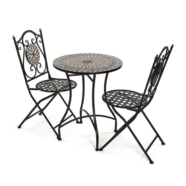 Garten Set Tisch mit 2 Stühlen Versa Neilos Schwarz Metall 71 cm
