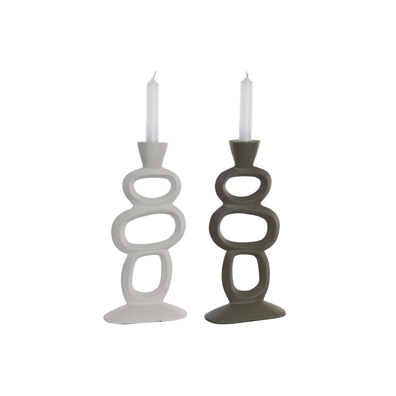 Jeralia Kerzenständer Set Aluminium Weiß Graugrün 30 cm