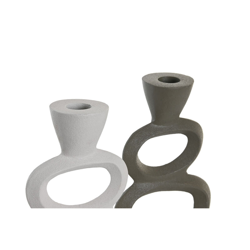 Jeralia Kerzenständer Set Aluminium Weiß Graugrün 30 cm