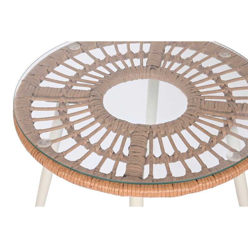 Garten Set Tisch mit 2 Sesseln Weiß Beige Grau Metall Kristall Synthetischer Rattan 55 cm