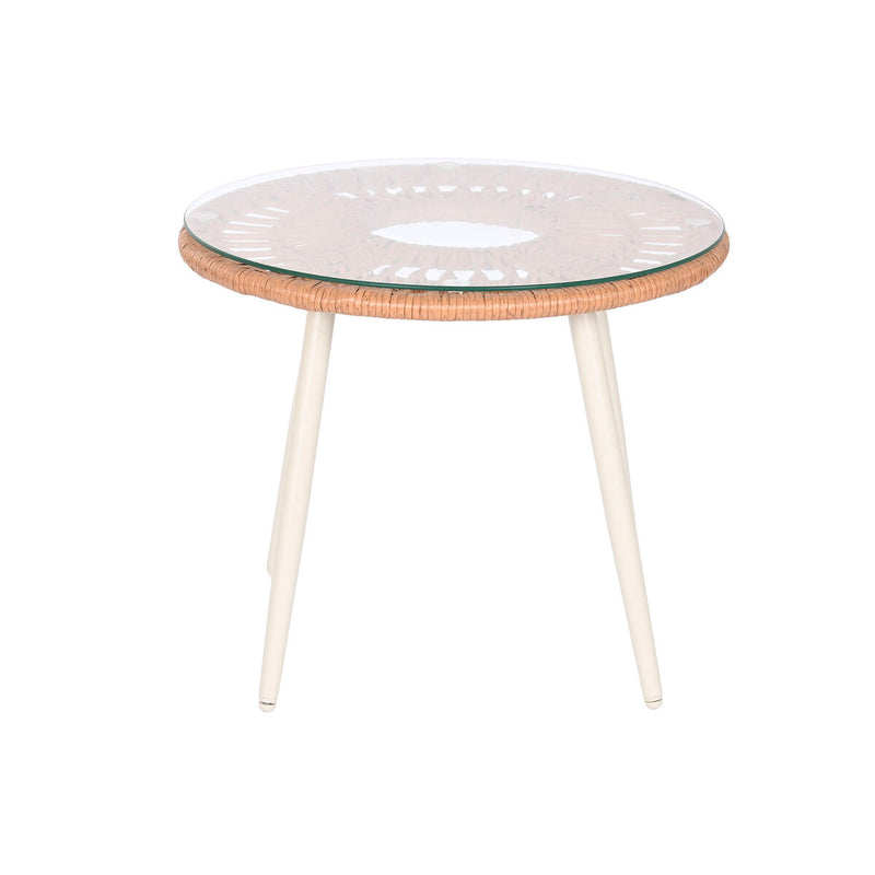 Garten Set Tisch mit 2 Sesseln Weiß Beige Grau Metall Kristall Synthetischer Rattan 55 cm